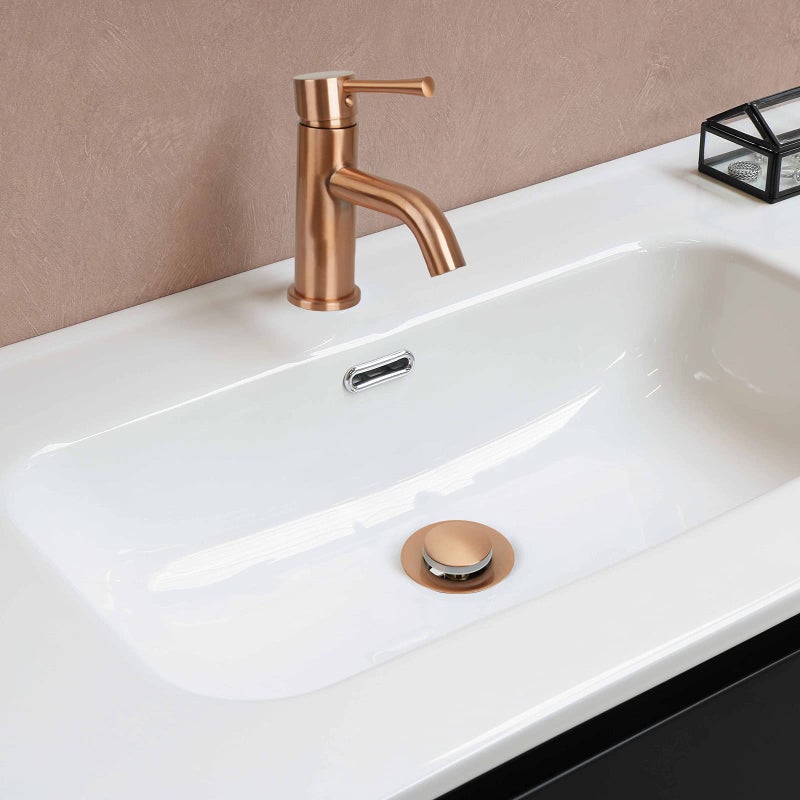 Akicon Copper Push Button Bathroom Sink Drain Stop & Pop up Lavatory Stopper with Overflow Bathroom Basin - Image 3